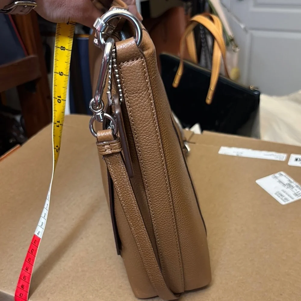 Coach Tan Leather Messenger Bag with Pebbled Texture